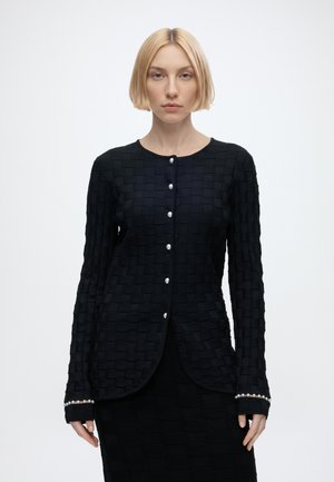 KARL LAGERFELD PEARL DETAIL CARDIGAN - Strickjacke - black