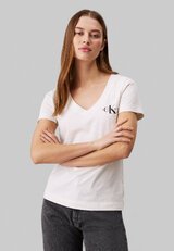 Calvin Klein Jeans MONOLOGO V NECK TEE 2 PACK - Jednoduché tričko - ivory/black