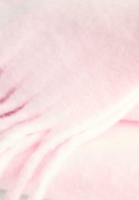 Couverture en polar rose clair, présentant une texture douce avec des bords à franges ; le tissu semble confortable et lisse à l'apparence.