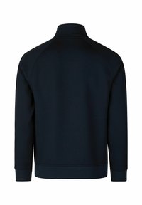 Marine-coloured pullover sweatshirt met een hoge kraag, raglanmouwen en ribgebreide manchetten. Gladde textuur, geen zichtbare patronen of logo's.