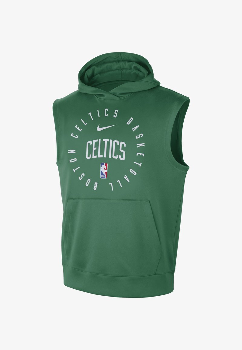 Zöld ujjatlan kapucnis felső, elöl zsebbel, amelyen fehér szöveg olvasható: "Boston Celtics Basketball", valamint egy kék, piros és fehér NBA logó található.