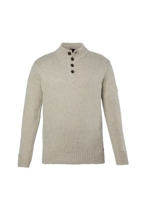 JP1880, KNITTED HALF-ZIP JUMPER, BUTTONED COLLAR, BADGE ON SLEEVE, UP TO 7XL - Strickpullover - nut brown