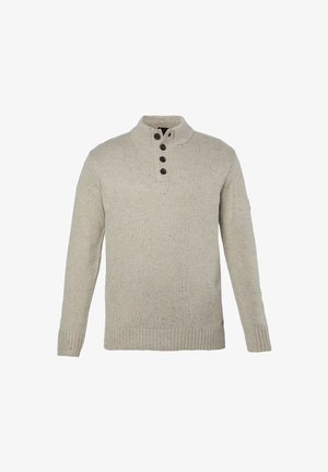 JP1880, KNITTED HALF-ZIP JUMPER, BUTTONED COLLAR, BADGE ON SLEEVE, UP TO 7XL - Jumper - nut brown