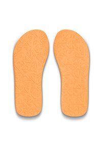 Orange indlægssåler med en struktureret, mønstret overflade, der har geometriske designs. Flad form designet til fodtøj. Holdbart materiale.