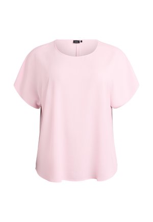 Ljusrosa kortärmad topp med rund halsringning och lös passform. Mjuk tyg med subtil textur och rundad nederkant.