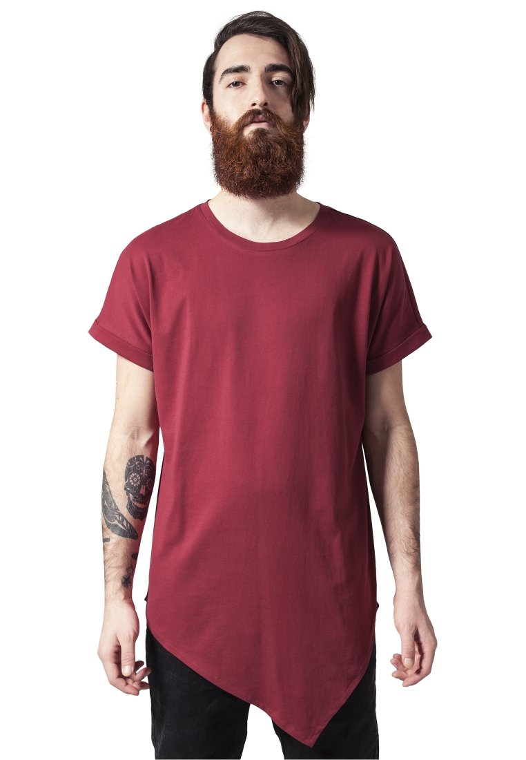 Urban Classics ASYMETRIC LONG TEE - Potiskana majica - burgundy