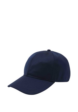Navy blue baseball cap with curved brim and stitched panel design on a white background.