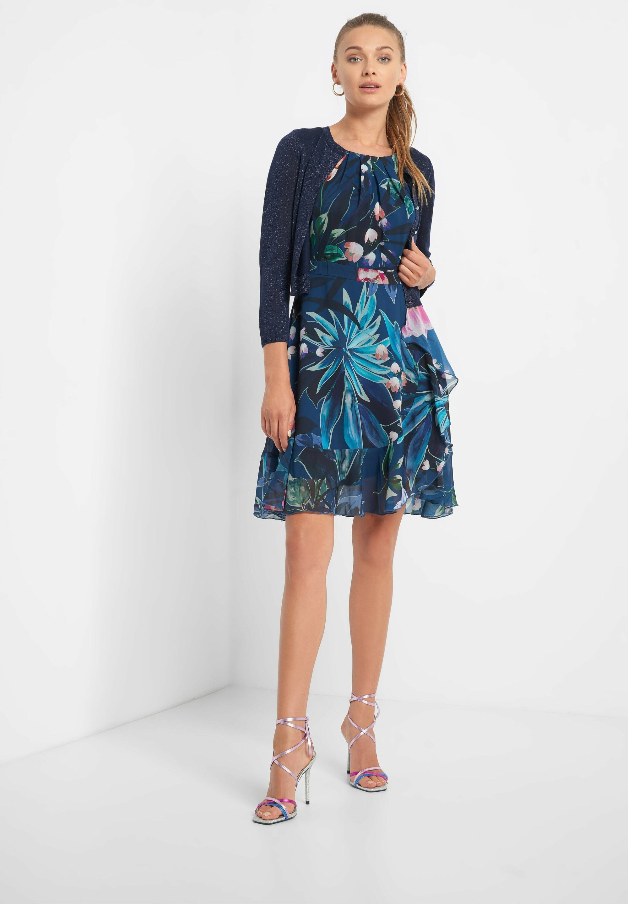 BLUMENMUSTER - Cocktailkleid/festliches Kleid - petrolblau BLUMENMUSTER - Cocktailkleid/festliches Kleid - petrolblau