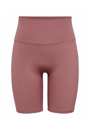 Højttaljede, mauvefarvede elastiske cykelshorts med flade sømme og længde til midt på låret.