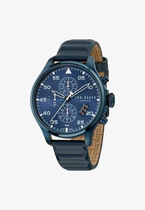 Marine chronograaf horloge met een textuur silicone band. Voorzien van een blauwe wijzerplaat, witte uurmarkeringen en een datumaanduiding op 4 uur.