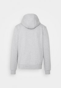 Sweat-shirt gris à capuche, doté d'une texture douce, de poignets et d'un ourlet côtelés, avec un design simple et épuré.