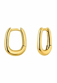 Pendientes de aro metálicos en tono dorado con una forma suave y redondeada, y un ligero detalle de torsión. Cada pendiente cuenta con un cierre de bisagra seguro.