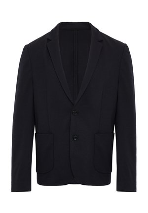 Blazer navy realizzato in tessuto morbido, con due tasche frontali, revers a lobogia e chiusura a due bottoni. Design classico con vestibilità su misura.