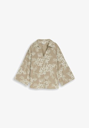 TOM TAILOR, TOM TAILOR BLUSEN & SHIRTS OVERSIZE BLUSE MIT BLUMEN-STICKEREIEN - Hemdbluse - olive white big flower design