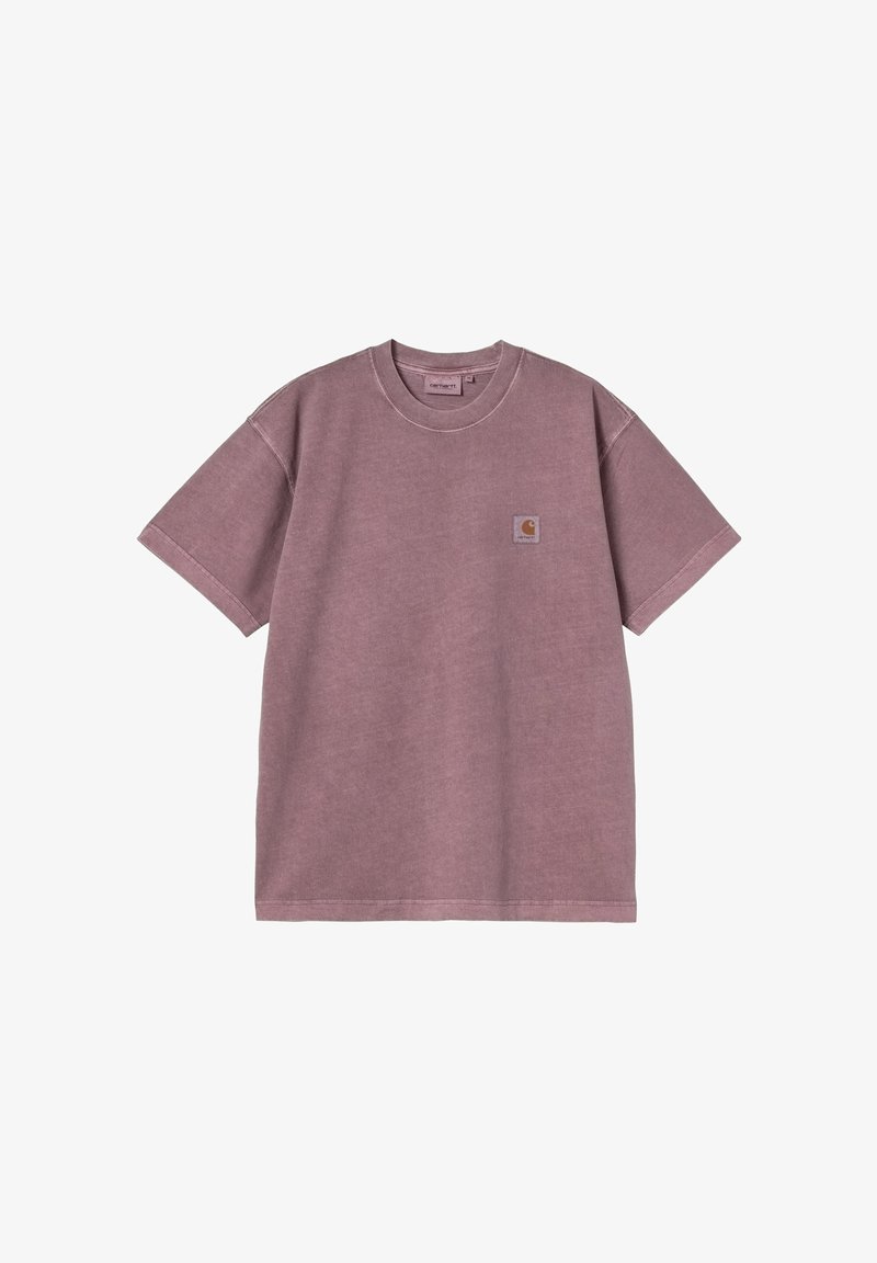 Koszulka z krótkim rękawem i okrągłym dekoltem w kolorze przybrudzonego różu, wykonana z miękkiej bawełny, z małą naszywką logo na lewej piersi i przeszytymi brzegami.