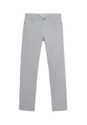 Světle šedé džíny vyrobené z bavlněné směsi, s úzkým střihem, pěti kapsami a kovovými doplňky na kapsách.