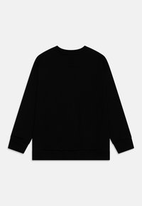 Felpa nera con maniche lunghe, collo tondo e polsini e orlo a costine. Tessuto liscio con un colore uniforme e un design minimale.