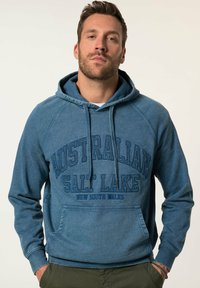 Felpa blu con tasca a marsupio, cappuccio regolabile con cordino e stampa "Australian Salt Lake". Presenta polsini a costine e un tessuto texture.