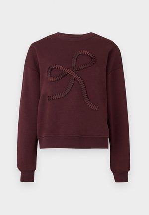 Burgunder Sweatshirt mit einem strukturierten Bänderdesign in Form einer Schleife, mit Rundhalsausschnitt und gerippten Bündchen und Saum. Weicher Stoff.