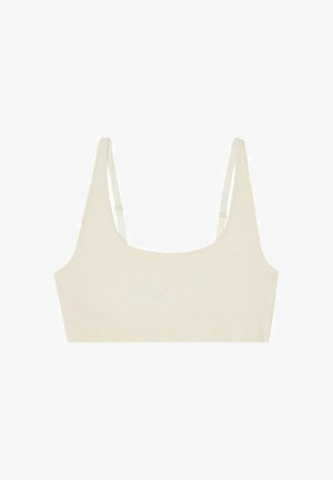 Geribde bralette in off-white met een vierkante halslijn, verstelbare dunne bandjes en een naadloos ontwerp voor een gladde afwerking.