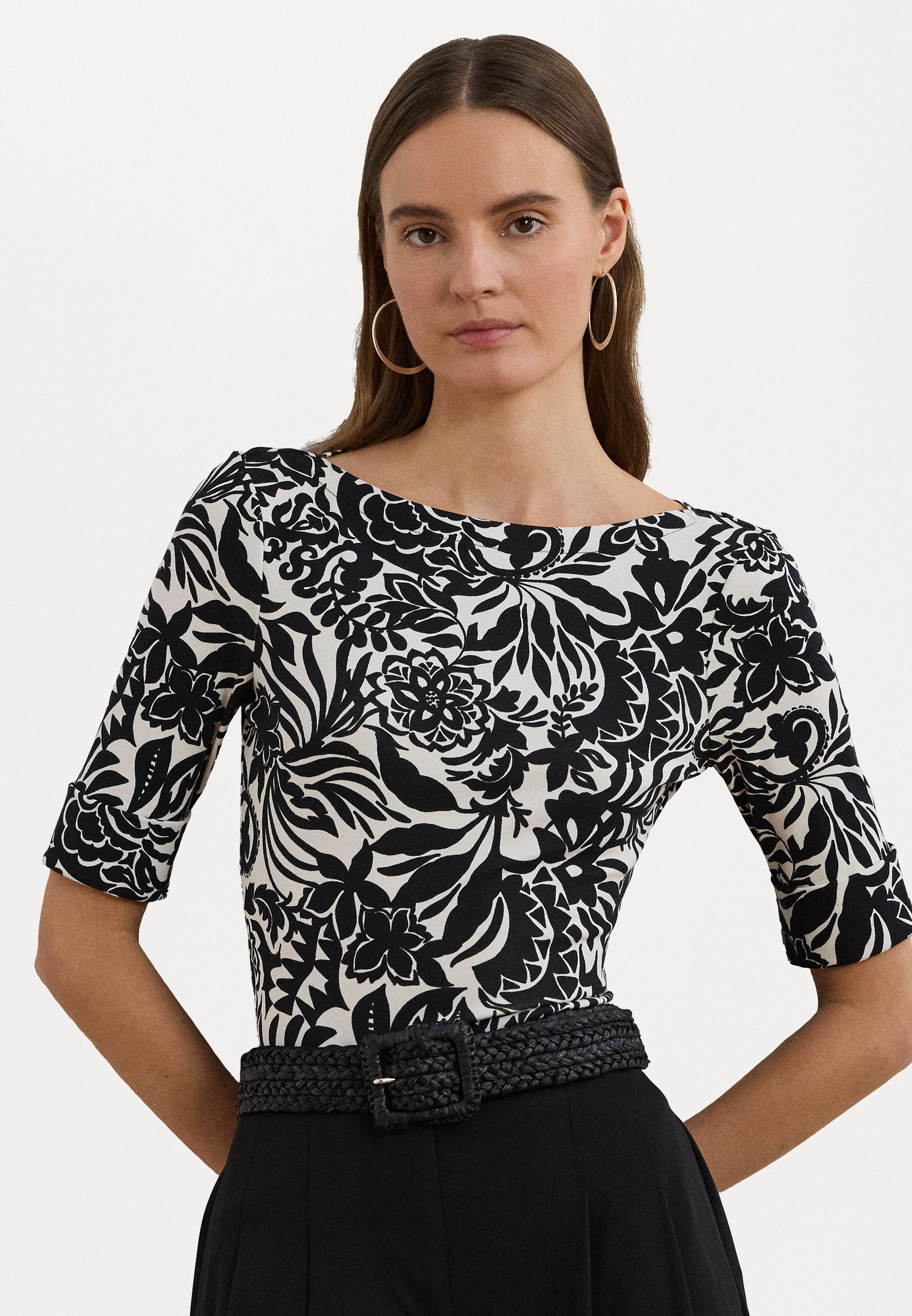 Lauren Ralph Lauren FLORAL STRETCH COTTON BOATNECK TEE Print T