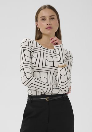 HANADI PRINTED ROUND NECK - Pikkade varrukatega topp - whisper white w black monogram