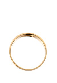 Gold metal ring with a smooth, polished surface. Features a minimalist design with a slightly rounded band and a small accent detail.