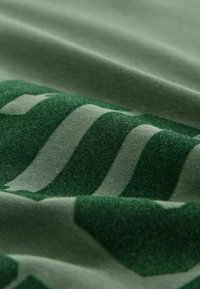 Grüner Baumwollstoff mit strukturierten grünen Streifen auf einem hellgrünen Hintergrund, der weiche, glatte Texturen mit dezenten Mustern zeigt.