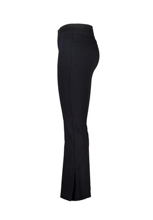 Zwarte, strakke leggings met een zachte textuur, een brede tailleband en zijsplits aan de zoom voor extra flexibiliteit en stijl.