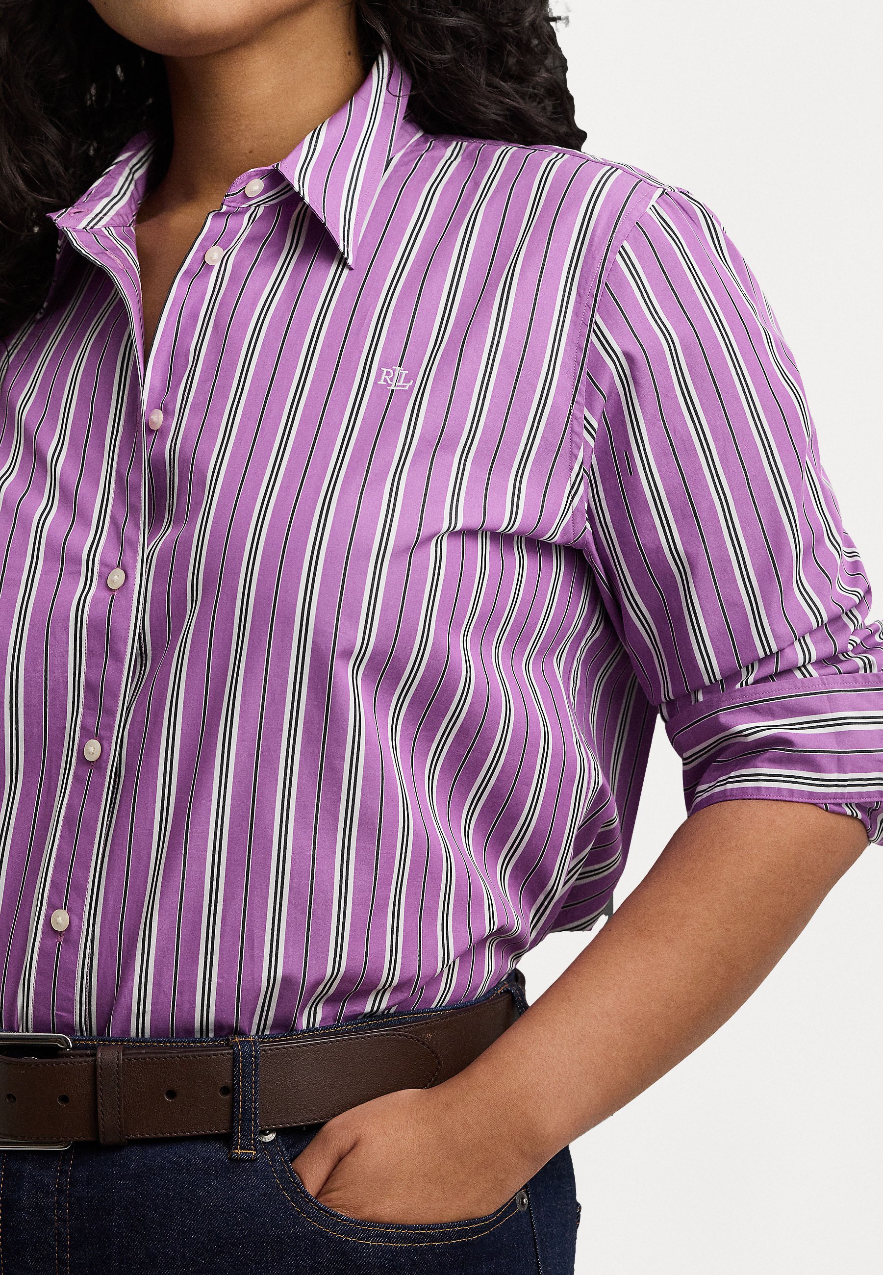 売れ筋商品|||ラルフローレン シャツ レディース トップス Classic Fit Striped Broadcloth Shirt - Button-down blouse - purple/white Lauren Ralph Lauren Women's Classic-Fit Striped Broadcloth