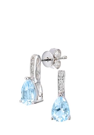 DIAMOND AND TOPAZ GEMSTONE TEARDROP CUT - Pendientes - white gold-coloured
