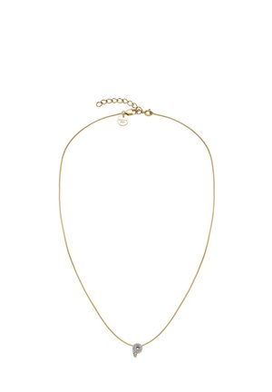 Collier en chaîne dorée avec un pendentif en forme de lettre "P" incurvé, serti de diamants. La chaîne est dotée d'un fermoir à homard et d'une chaîne d'extension pour une longueur ajustable.