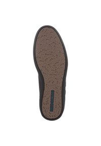 Suola della scarpa con un fondo in gomma marrone testurizzata, caratterizzata da un motivo intricato e dettagli neri. Nome del marchio "REDSKINS" in blu.