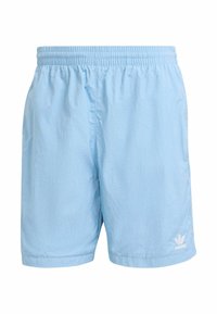 Light blue athletic shorts with an elastic waistband, made from a smooth fabric. Features a small white Adidas logo on the lower right.