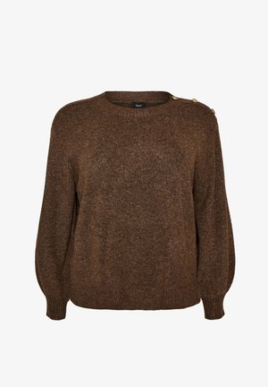 Zizzi, STRICKBLUSE MIT KNOPFLEISTE - Πουλόβερ - braun