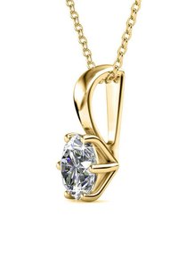 Collana con pendente in oro che presenta un diamante ovale sostenuto da una montatura elegante e moderna. La catena ha un design a link delicato.