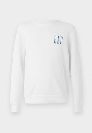 Weißer Sweatshirt aus Baumwolle mit langen Ärmeln und Rundhalsausschnitt. Es hat ein blaues "GAP"-Logo auf der linken Brustseite.