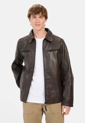 camel active MIT KRAGEN - Leather jacket - brown