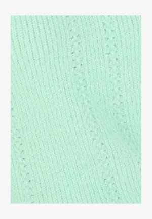 Lichtgroene gebreide stof met een subtiel verticaal kabelpatroon en een zachte, pluizige textuur.