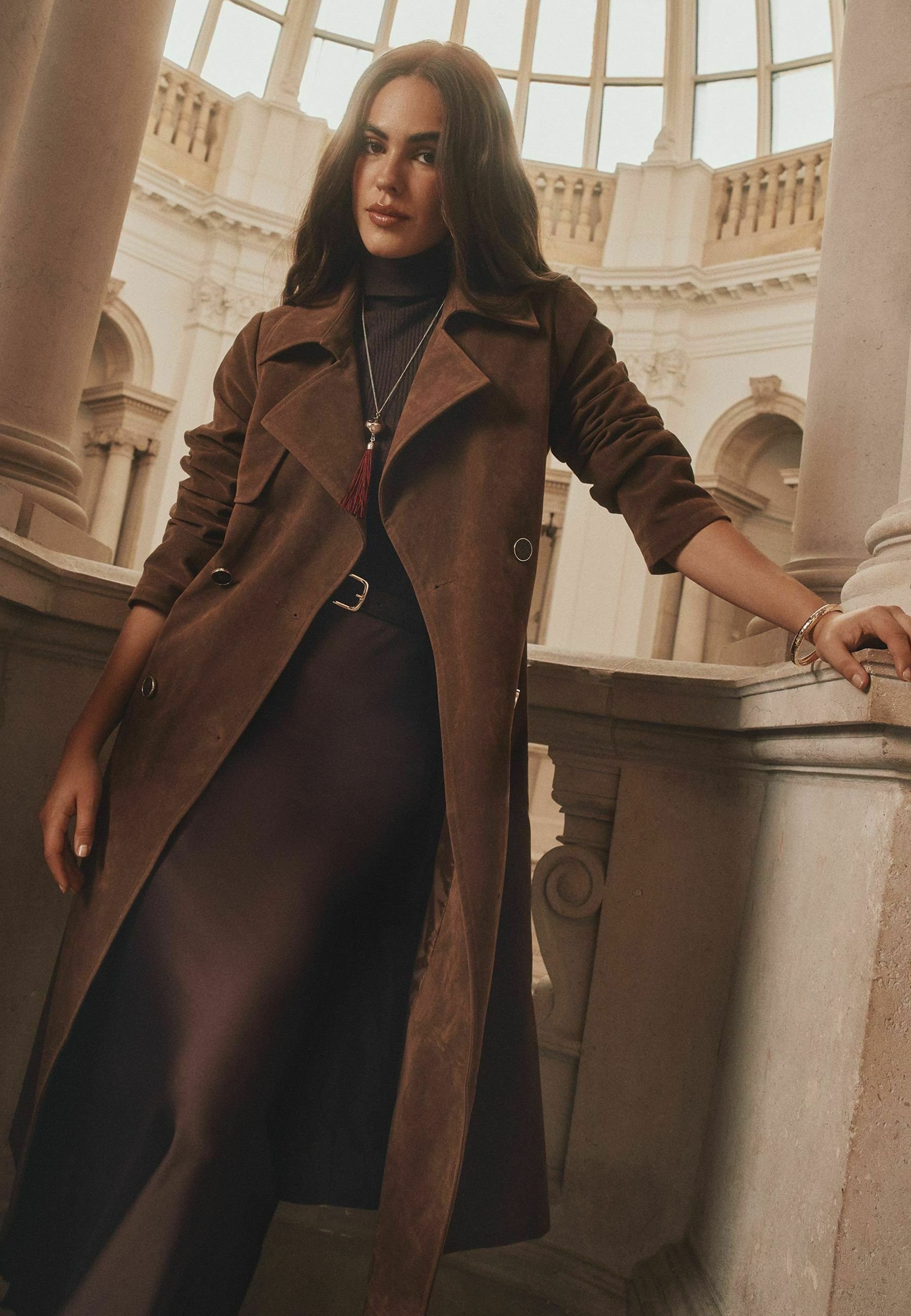 Lipsy REGULAR FIT - LONGLINE - Trenchcoat - chocolate brown faux