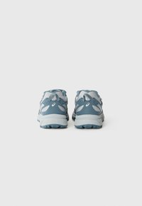 Blue athletic shoes featuring a mesh upper, reinforced heel, and rubber traction sole. Subtle gray accents and reflective details enhance visibility.
