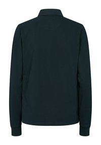 Langermet polo skjorte i mørk marine, med klassisk krage og ribbestrikkede mansjetter, glatt tekstur og enkelt, uutsmykket design.