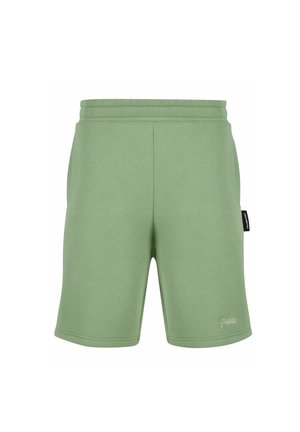 Zielone bawełniane szorty o luźnym kroju, z elastycznym paskiem, bocznymi kieszeniami i subtelnym logo marki na dole.