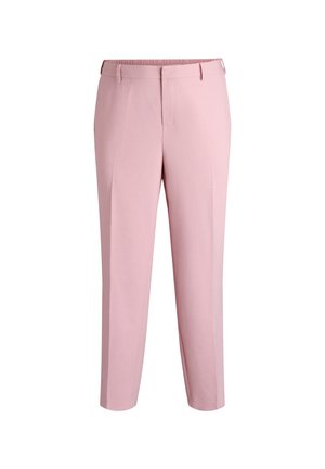 Jasnoróżowe, dopasowane damskie spodnie o prostym kroju, z bocznymi kieszeniami, szlufkami na pasek i ukrytym zapięciem z przodu.