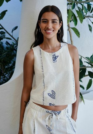 Next, Blouse - ecru navy palm print