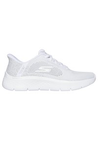 Weißer leichter Mesh-Sneaker für den Sport mit gepolsterter Sohle, Schnürdesign und Markenlogo an der Seite.