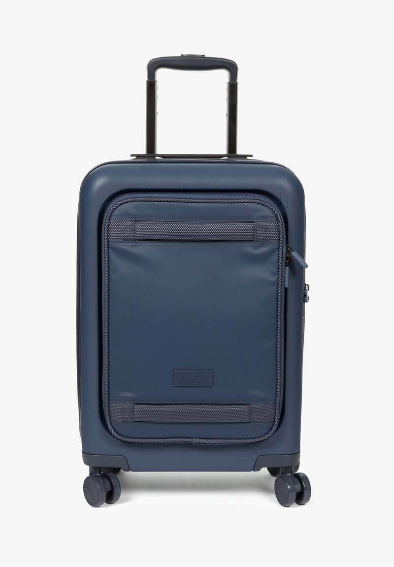 Laavavi hard-shell-samaks fornt zipper pocket, två hjul, utdragbart svart handtag och texturerad yta för hållbarhet.