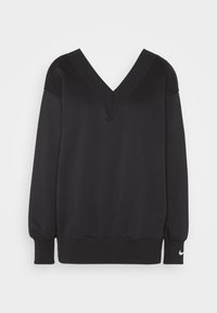 Zwarte Nike sweatshirt met V-hals, lange mouwen, ribgebreide manchetten en zoom, gemaakt van zachte stof met een klein logo op de onderzijde van de mouw.