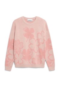 Helles rosa Sweatshirt mit floralem Muster in einer etwas dunkleren Nuance, runder Ausschnitt, gerippte Bündchen und Saum, aus Strickstoff gefertigt.