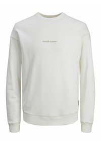 Ljusfärgad sweatshirt i mjukt tyg. Har rund halsringning, långa ärmar och en liten logotyp på bröstet. Ribbstickade ärmslut och fåll.